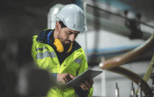 Technician performing a pipe inspection