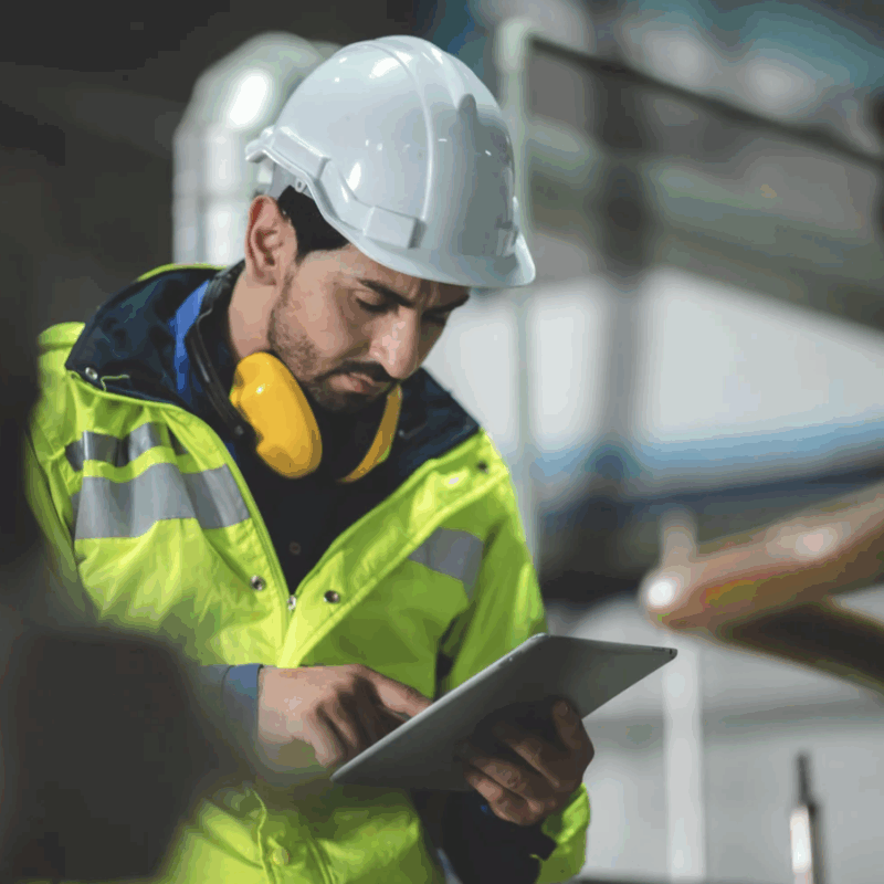 Technician performing a pipe inspection