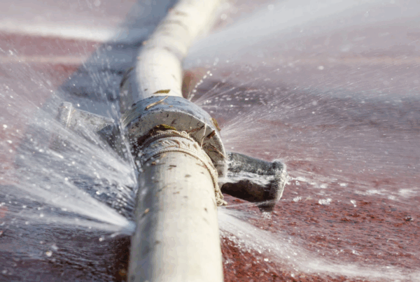 Example of pipeline failure with visible water leak from cracked pipe