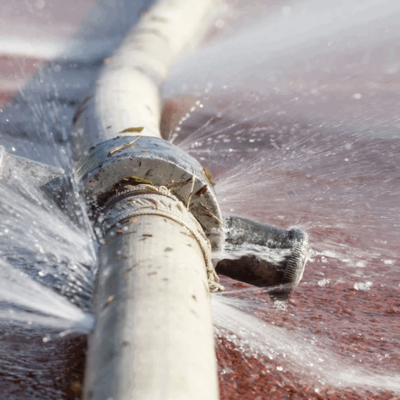 Example of pipeline failure with visible water leak from cracked pipe